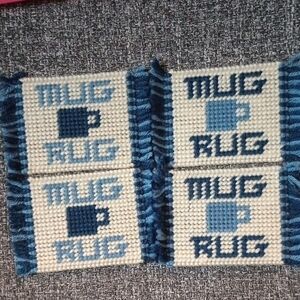 Hand Crafted Blue and White Mug Rug Set